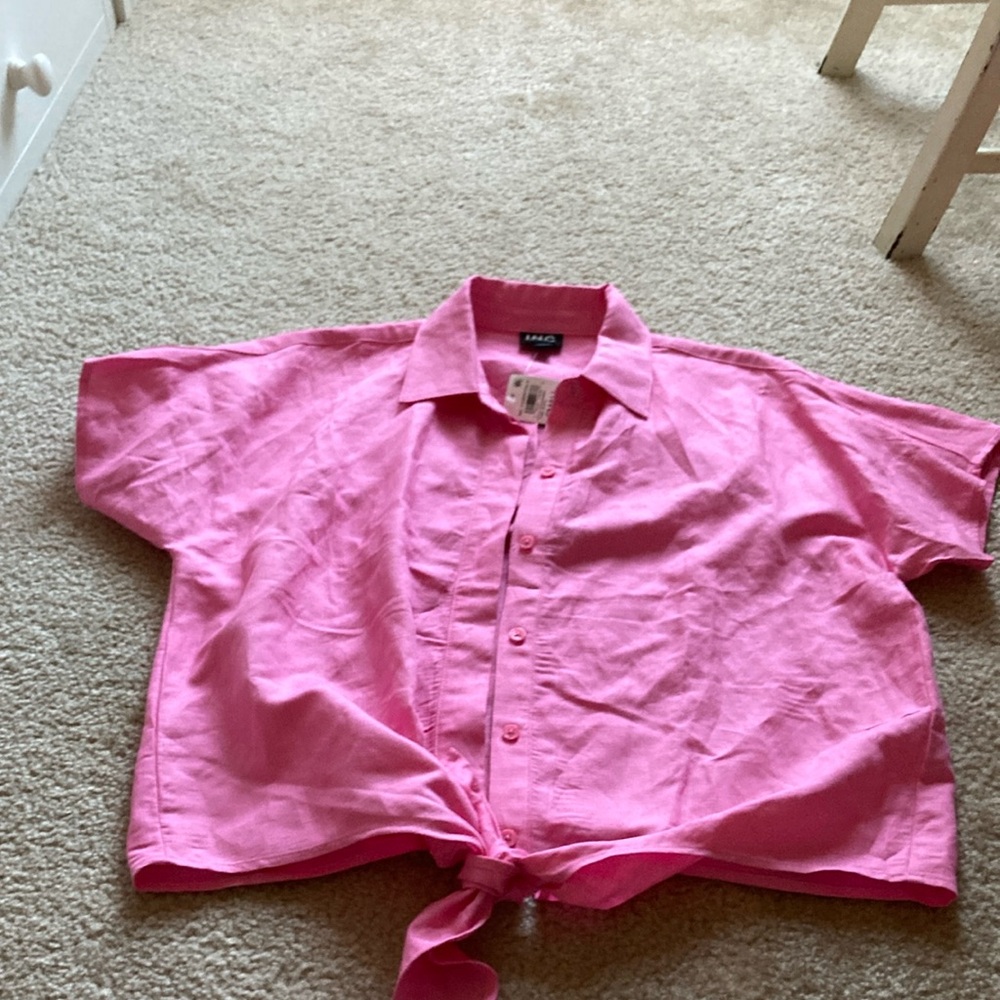 INC International Concepts Pink Tie-Front Blouse